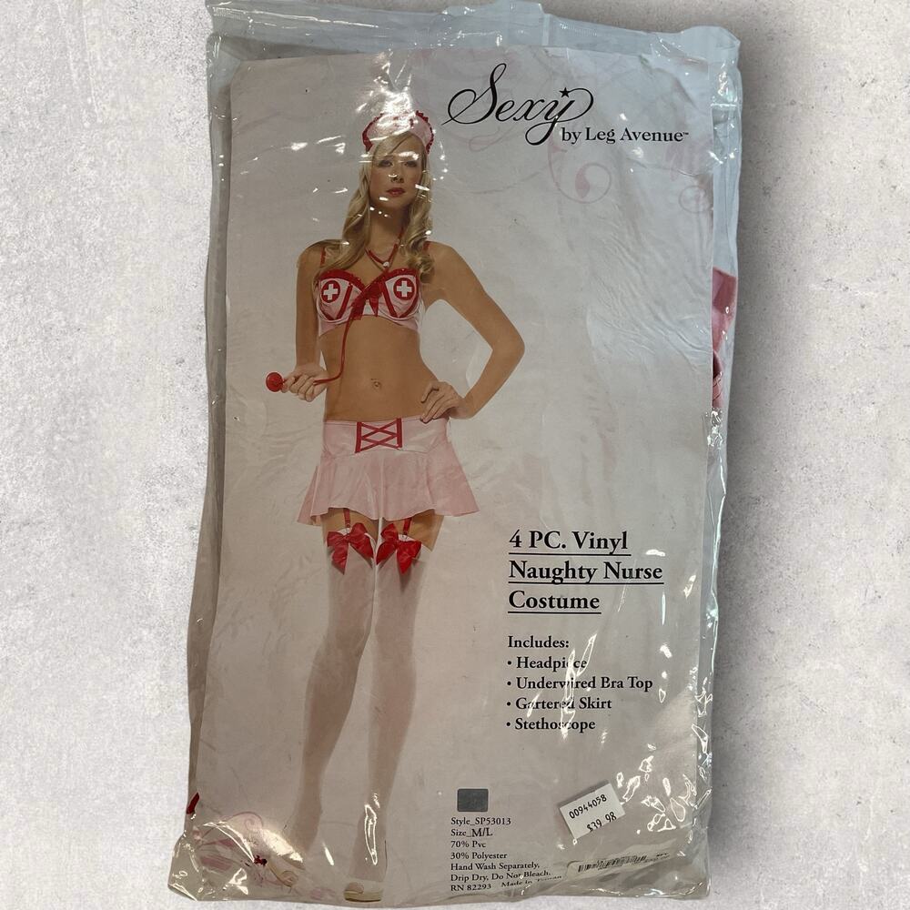 Leg Avenue 4 Pc Vinyl Naughty Nurse Costume M/L Pink Red New Sealed
